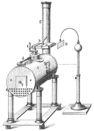 Fig. 4. Armstrongs Dampf-Elektrisiermaschine.