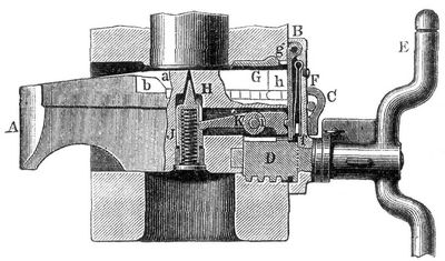 Fig. 8. Kruppscher Horizontalkeilverschluß für Schnellfeuerkanonen, in der Mitte wagerecht durchschnitten.