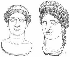 Fig. 1. Kopf der Hera Farnese (Neapel). – Fig. 2. Kopf der Hera Ludovisi (Rom, Villa Ludovisi).