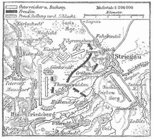 Kärtchen zur Schlacht bei Hohenfriedeberg (4. Juni 1745).