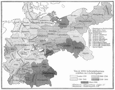 Kärtchen der Kindersterblichkeit im Deutschen Reich.