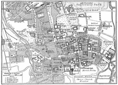 Plan von Oxford mit den Universitätsgebäuden.