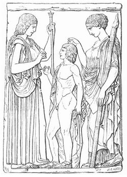 Fig. 2. Demeter und Persephone, den jungen Triptolemos weihend (Relief von Eleusis, Athen).