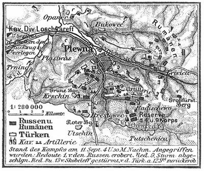 Kärtchen zur Schlacht bei Plewna (11. u. 12. Sept. 1877).