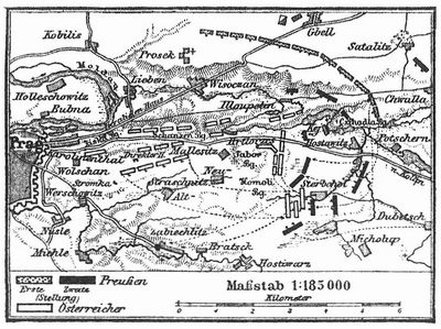 Kärtchen zur Schlacht bei Prag (6. Mai 1757).