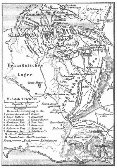 Kärtchen zur Belagerung von Sebastopol (1854–55, nach Spruner-Mencke).