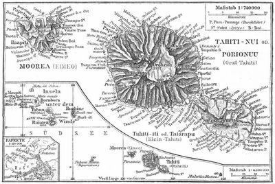 Karte von Tahiti mit Übersicht der Gesellschaftsinseln.