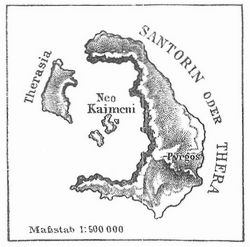 Kärtchen des Santorin-Archipels vor den Vulkanausbrüchen 1866.