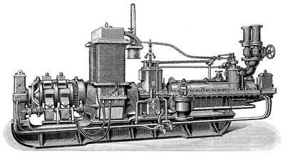 23. Dampfturbine von Parson mit Dynamomaschine, gekuppelt.