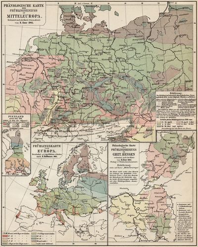 Phänologische Karte des Frühlingseinzugs in Mitteleuropa.