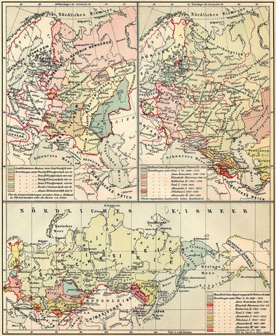 Karte zur Geschichte des Russischen Reiches. bearbeitet von Karl Wolf.