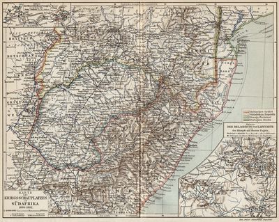 Karte des Kriegsschauplatzes in Südafrika 1899–1902.