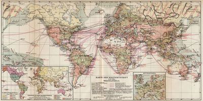 Karte der Weltwirtschaft und des Welthandels.